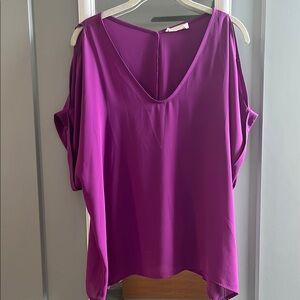 Lush Asymmetrical Cut-Out Blouse in Pink and Purple